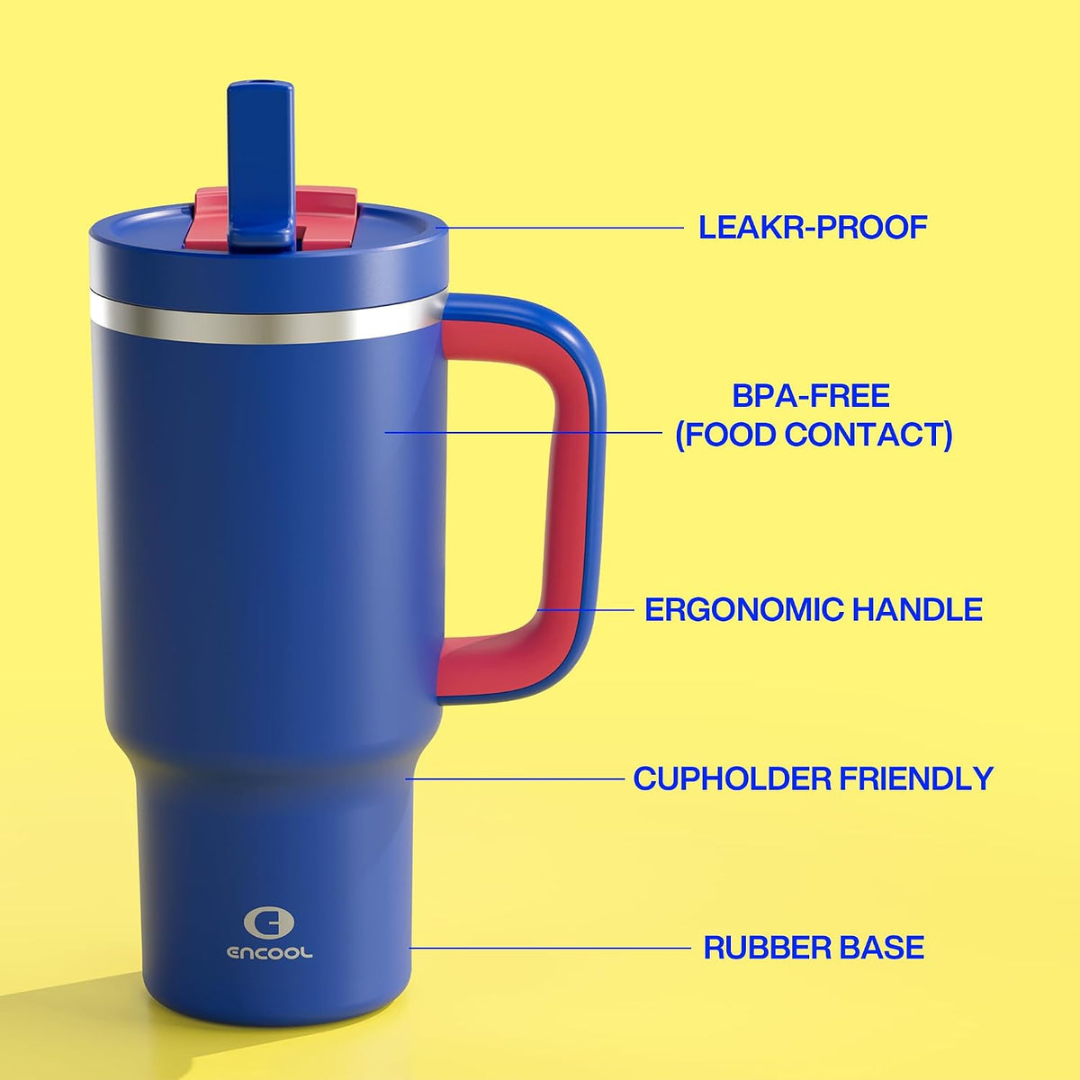 40 oz Tumbler with Handle and Straw: Stainless Steel Insulated Tumbler Keeps Cold for 24 Hours, Leakproof Travel Cup Fits in Cup Holder and BPA-Free, Avenue
