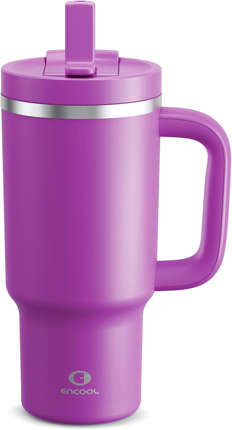 40 oz Tumbler with Handle and Straw: Stainless Steel Insulated Tumbler Keeps Cold for 24 Hours, Leakproof Travel Cup Fits in Cup Holder and BPA-Free, Avenue