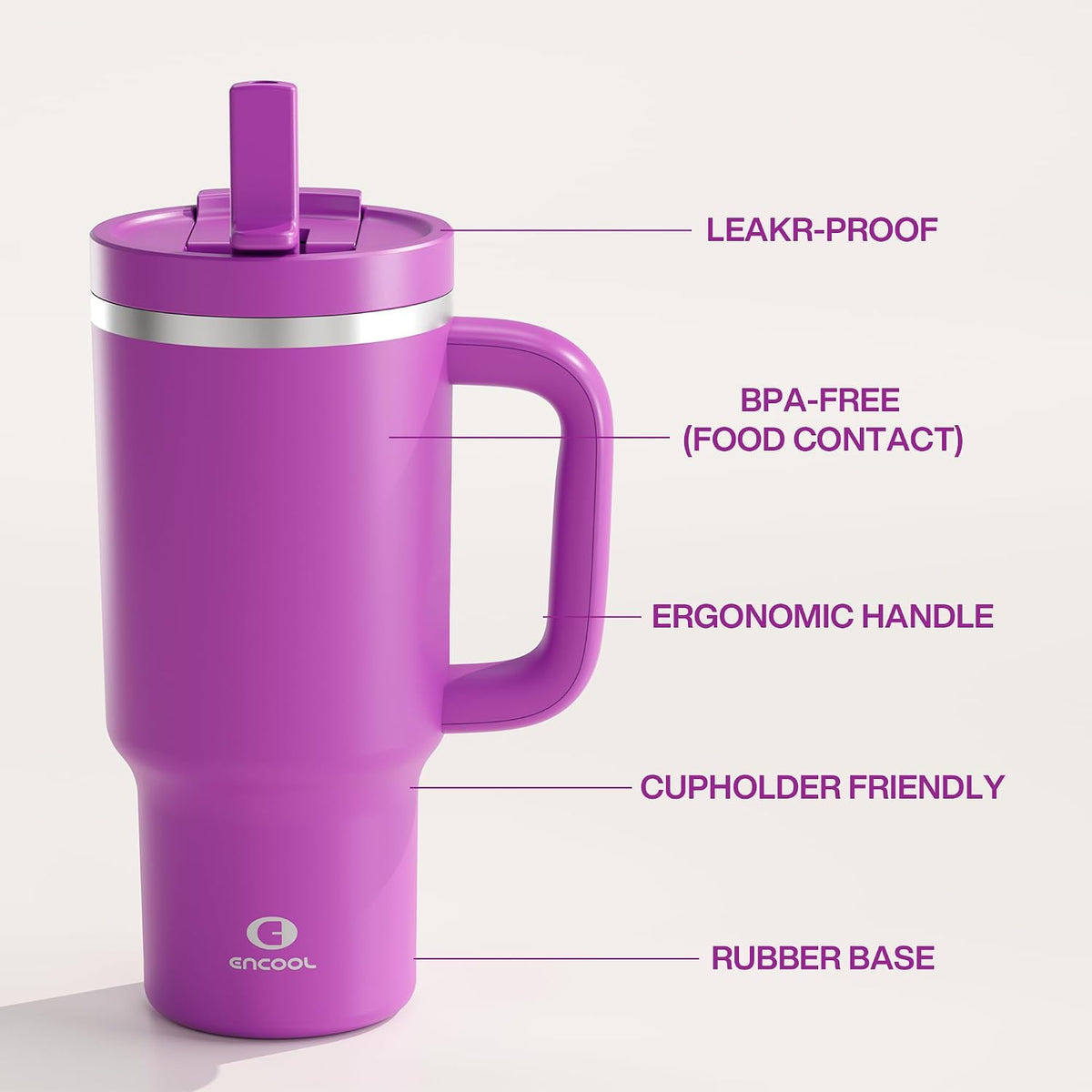 40 oz Tumbler with Handle and Straw: Stainless Steel Insulated Tumbler Keeps Cold for 24 Hours, Leakproof Travel Cup Fits in Cup Holder and BPA-Free, Avenue