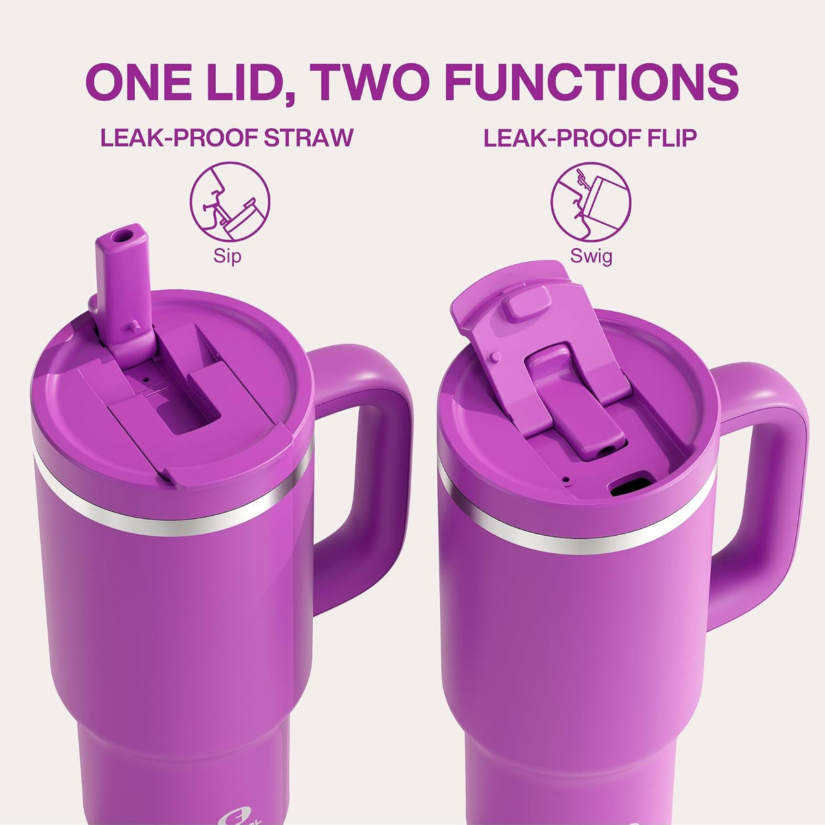 40 oz Tumbler with Handle and Straw: Stainless Steel Insulated Tumbler Keeps Cold for 24 Hours, Leakproof Travel Cup Fits in Cup Holder and BPA-Free, Avenue