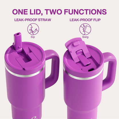 40 oz Tumbler with Handle and Straw: Stainless Steel Insulated Tumbler Keeps Cold for 24 Hours, Leakproof Travel Cup Fits in Cup Holder and BPA-Free, Avenue