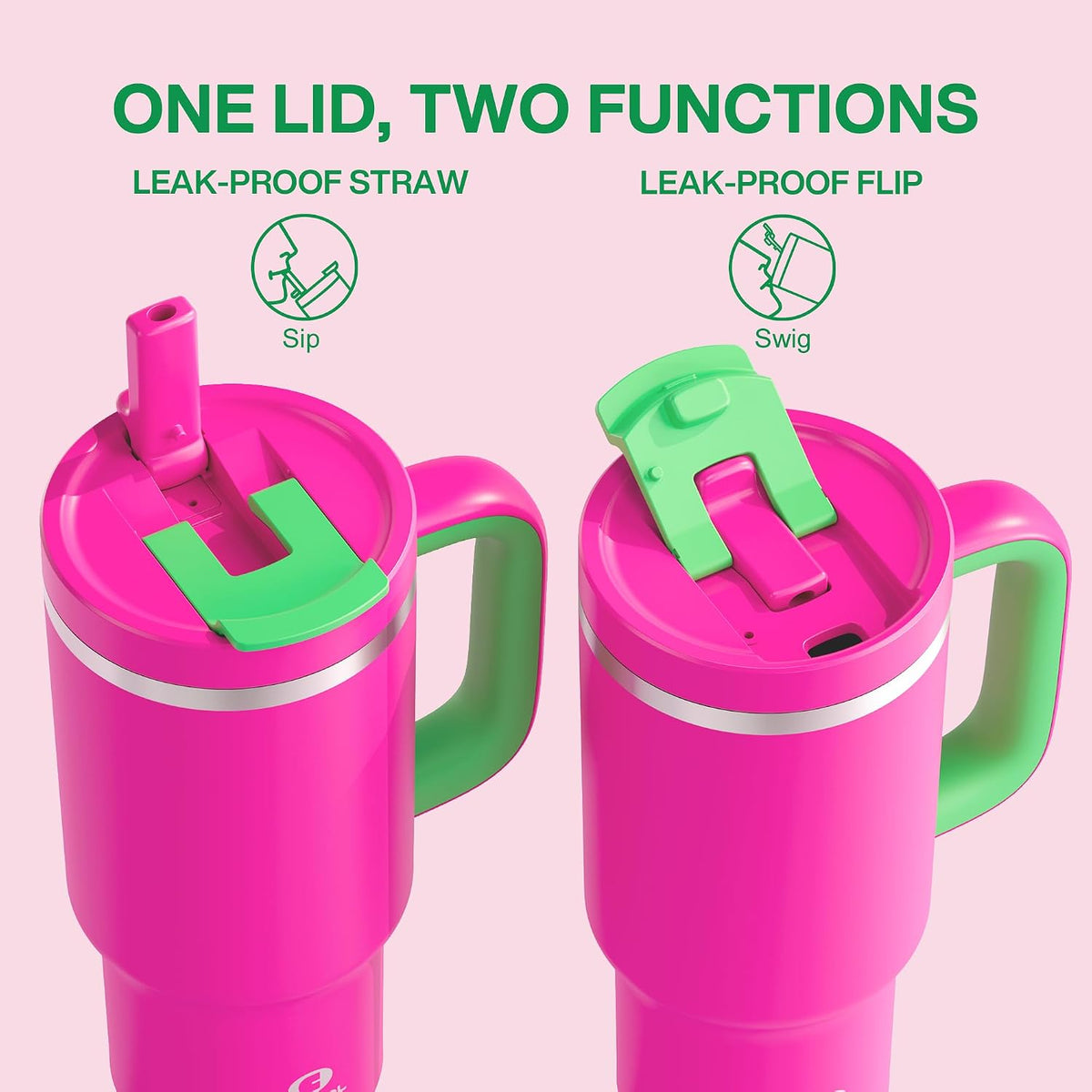 40 oz Tumbler with Handle and Straw: Stainless Steel Insulated Tumbler Keeps Cold for 24 Hours, Leakproof Travel Cup Fits in Cup Holder and BPA-Free, Avenue
