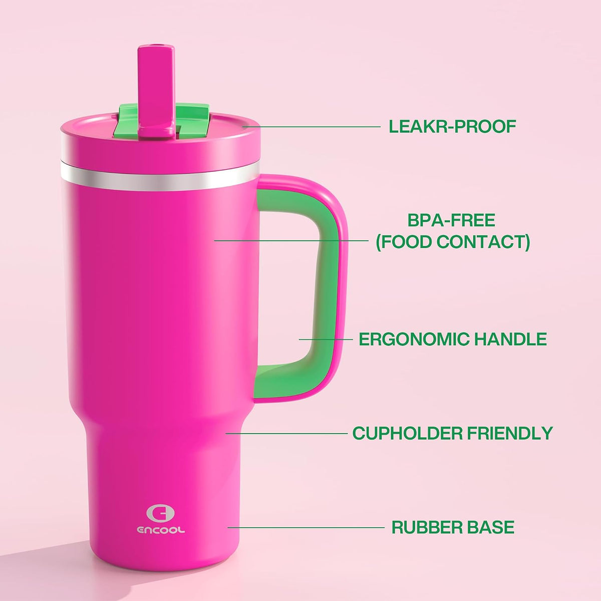 40 oz Tumbler with Handle and Straw: Stainless Steel Insulated Tumbler Keeps Cold for 24 Hours, Leakproof Travel Cup Fits in Cup Holder and BPA-Free, Avenue