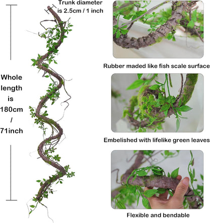 71 Inch Bendable Artificial Tree Vines Twine Branches Moss Greenery Plants Reptile Climbing Garland Twigs for Outdoor Camping Garden Wall Pipes Hanging Halloween Christmas Yules Decoration