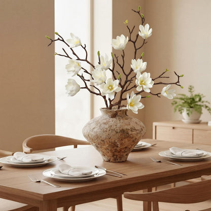 3 Pcs Artificial Magnolia Flowers Stems Faux Magnolia Branches with Buds, 28.3" Long Stems Floral Arrangement for Vase Pot Table Centerpiece Indoor Decor
