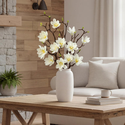 3 Pcs Artificial Magnolia Flowers Stems Faux Magnolia Branches with Buds, 28.3" Long Stems Floral Arrangement for Vase Pot Table Centerpiece Indoor Decor