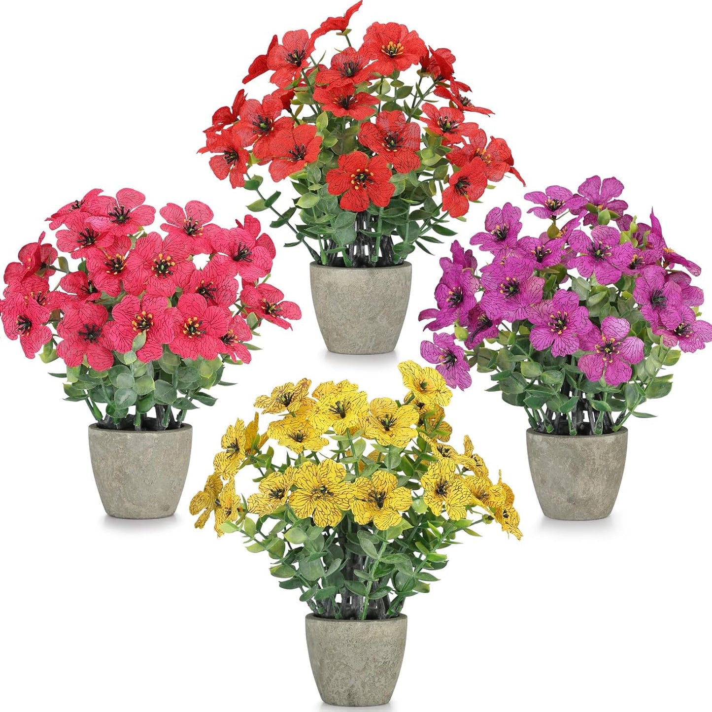 2 Pack Small Fake Plants Potted Artificial Plants Artificial Flowers Potted | Faux Flower Daisy with Eucalyptus Leaves for Home Decor Office Room Farmhouse Indoor Table Bathroom Decor