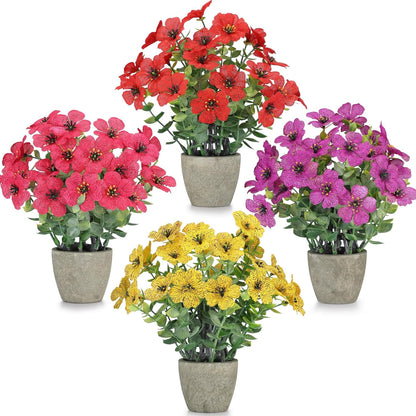 2 Pack Small Fake Plants Potted Artificial Plants Artificial Flowers Potted | Faux Flower Daisy with Eucalyptus Leaves for Home Decor Office Room Farmhouse Indoor Table Bathroom Decor