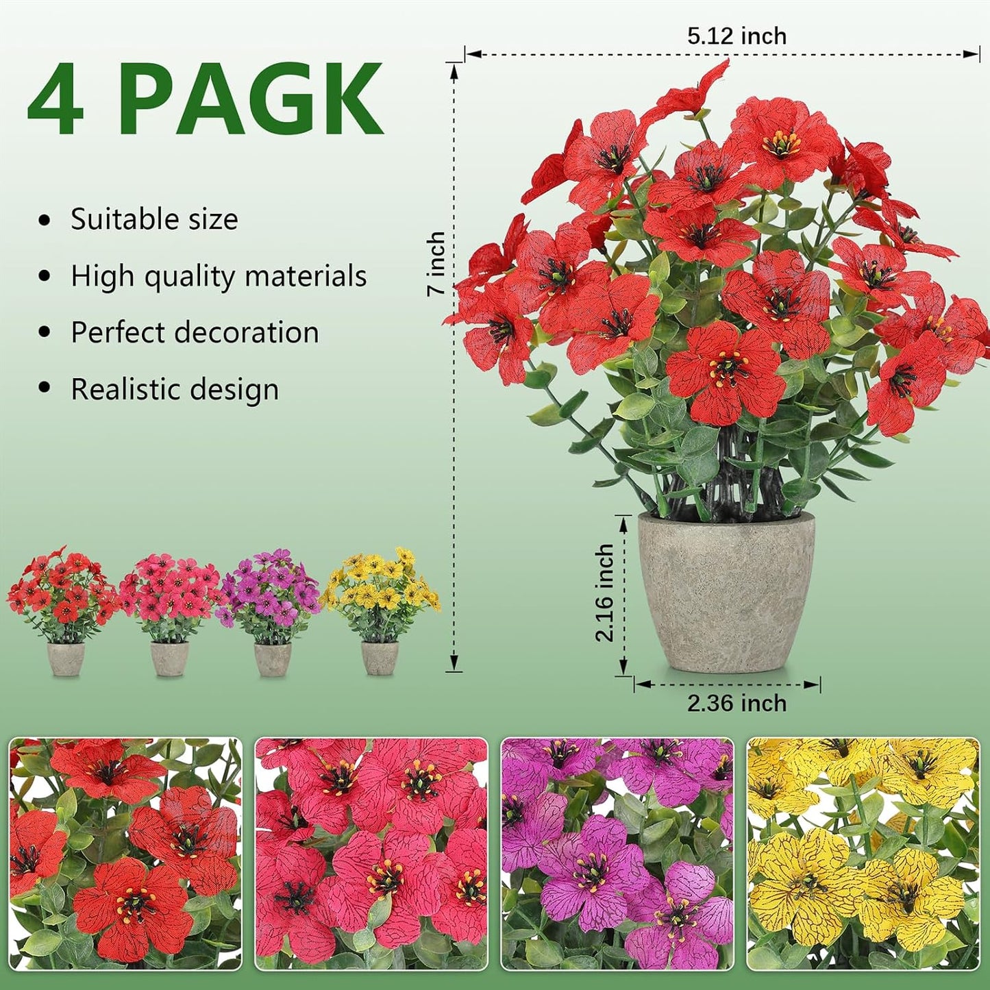 2 Pack Small Fake Plants Potted Artificial Plants Artificial Flowers Potted | Faux Flower Daisy with Eucalyptus Leaves for Home Decor Office Room Farmhouse Indoor Table Bathroom Decor