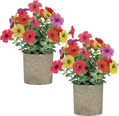 2 Pack Small Fake Plants Potted Artificial Plants Artificial Flowers Potted | Faux Flower Daisy with Eucalyptus Leaves for Home Decor Office Room Farmhouse Indoor Table Bathroom Decor