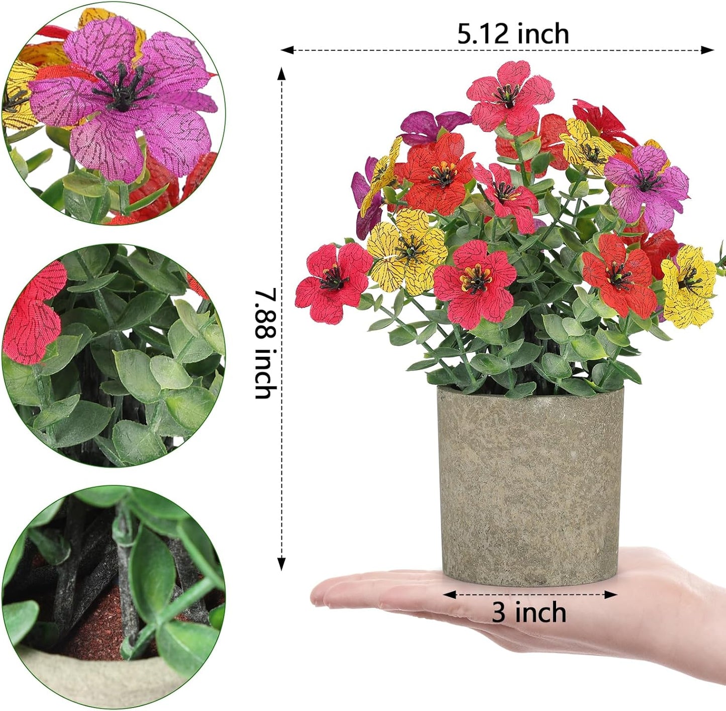 2 Pack Small Fake Plants Potted Artificial Plants Artificial Flowers Potted | Faux Flower Daisy with Eucalyptus Leaves for Home Decor Office Room Farmhouse Indoor Table Bathroom Decor