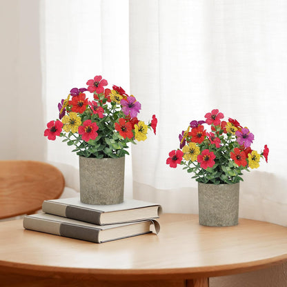 2 Pack Small Fake Plants Potted Artificial Plants Artificial Flowers Potted | Faux Flower Daisy with Eucalyptus Leaves for Home Decor Office Room Farmhouse Indoor Table Bathroom Decor