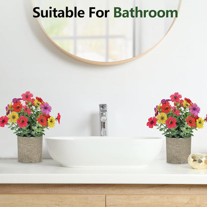 2 Pack Small Fake Plants Potted Artificial Plants Artificial Flowers Potted | Faux Flower Daisy with Eucalyptus Leaves for Home Decor Office Room Farmhouse Indoor Table Bathroom Decor