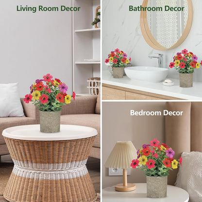 2 Pack Small Fake Plants Potted Artificial Plants Artificial Flowers Potted | Faux Flower Daisy with Eucalyptus Leaves for Home Decor Office Room Farmhouse Indoor Table Bathroom Decor