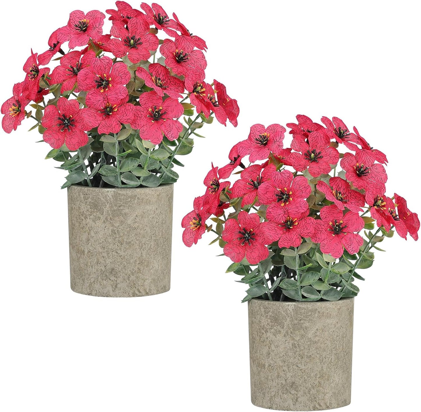 2 Pack Small Fake Plants Potted Artificial Plants Artificial Flowers Potted | Faux Flower Daisy with Eucalyptus Leaves for Home Decor Office Room Farmhouse Indoor Table Bathroom Decor