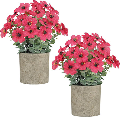 2 Pack Small Fake Plants Potted Artificial Plants Artificial Flowers Potted | Faux Flower Daisy with Eucalyptus Leaves for Home Decor Office Room Farmhouse Indoor Table Bathroom Decor