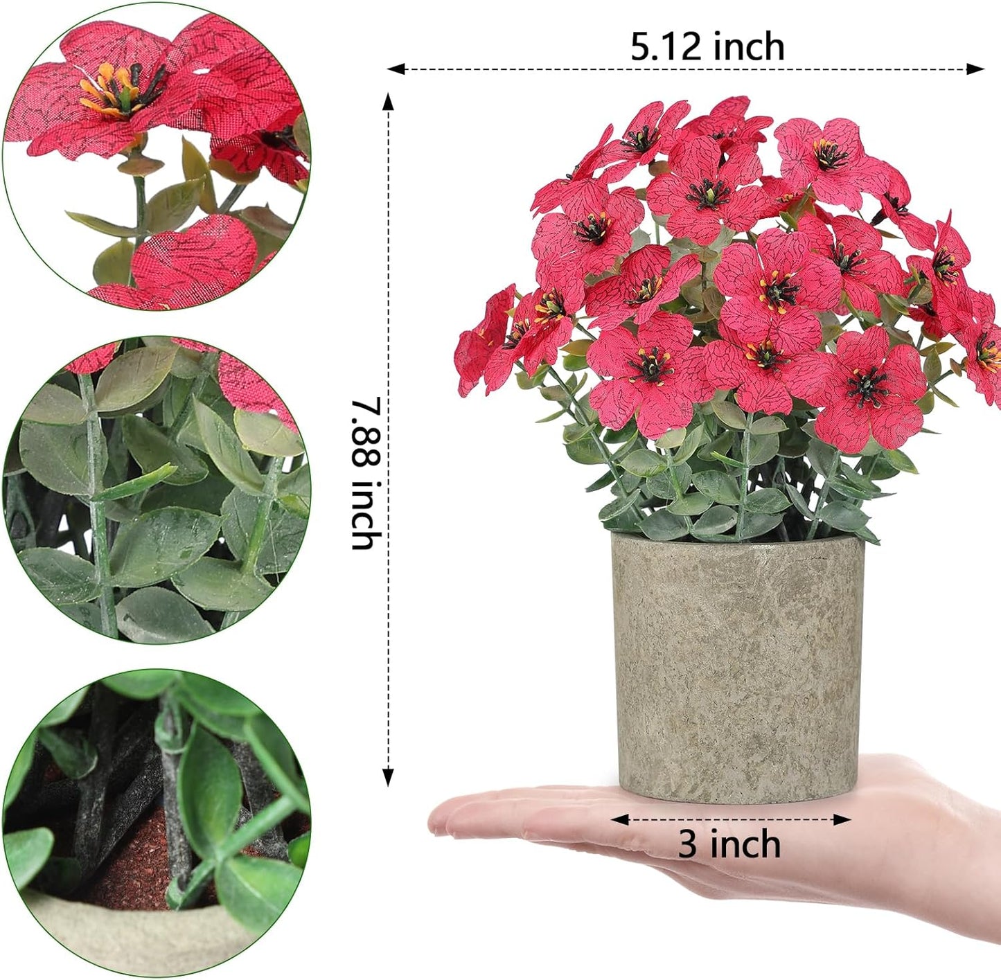 2 Pack Small Fake Plants Potted Artificial Plants Artificial Flowers Potted | Faux Flower Daisy with Eucalyptus Leaves for Home Decor Office Room Farmhouse Indoor Table Bathroom Decor