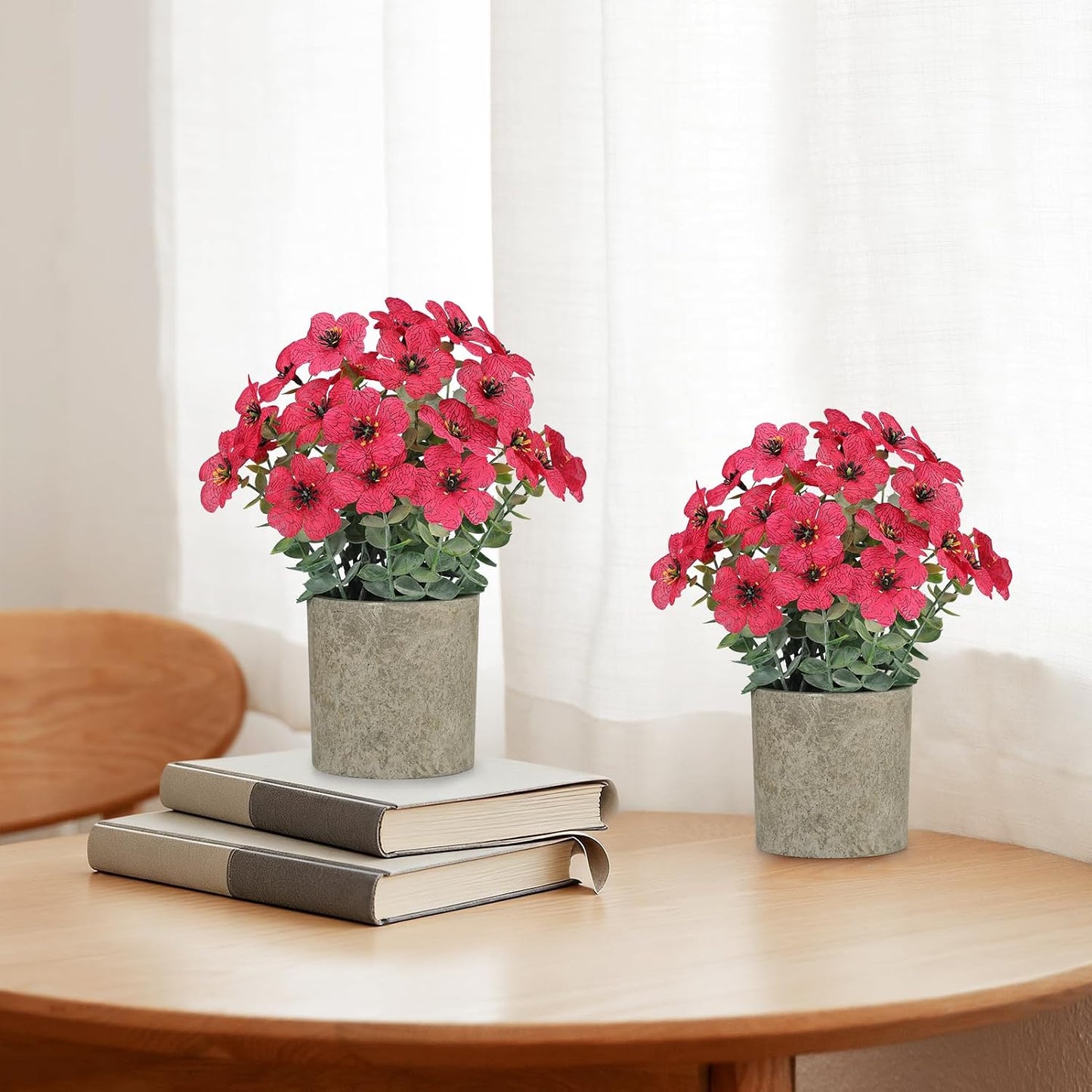 2 Pack Small Fake Plants Potted Artificial Plants Artificial Flowers Potted | Faux Flower Daisy with Eucalyptus Leaves for Home Decor Office Room Farmhouse Indoor Table Bathroom Decor