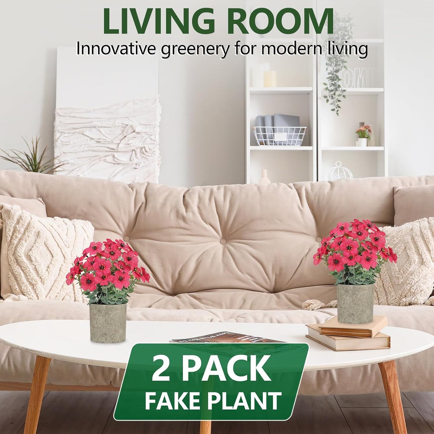 2 Pack Small Fake Plants Potted Artificial Plants Artificial Flowers Potted | Faux Flower Daisy with Eucalyptus Leaves for Home Decor Office Room Farmhouse Indoor Table Bathroom Decor