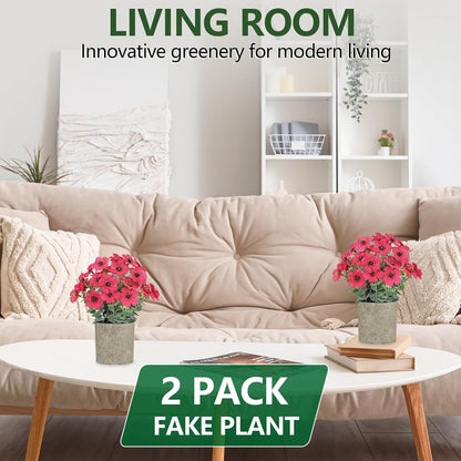 2 Pack Small Fake Plants Potted Artificial Plants Artificial Flowers Potted | Faux Flower Daisy with Eucalyptus Leaves for Home Decor Office Room Farmhouse Indoor Table Bathroom Decor