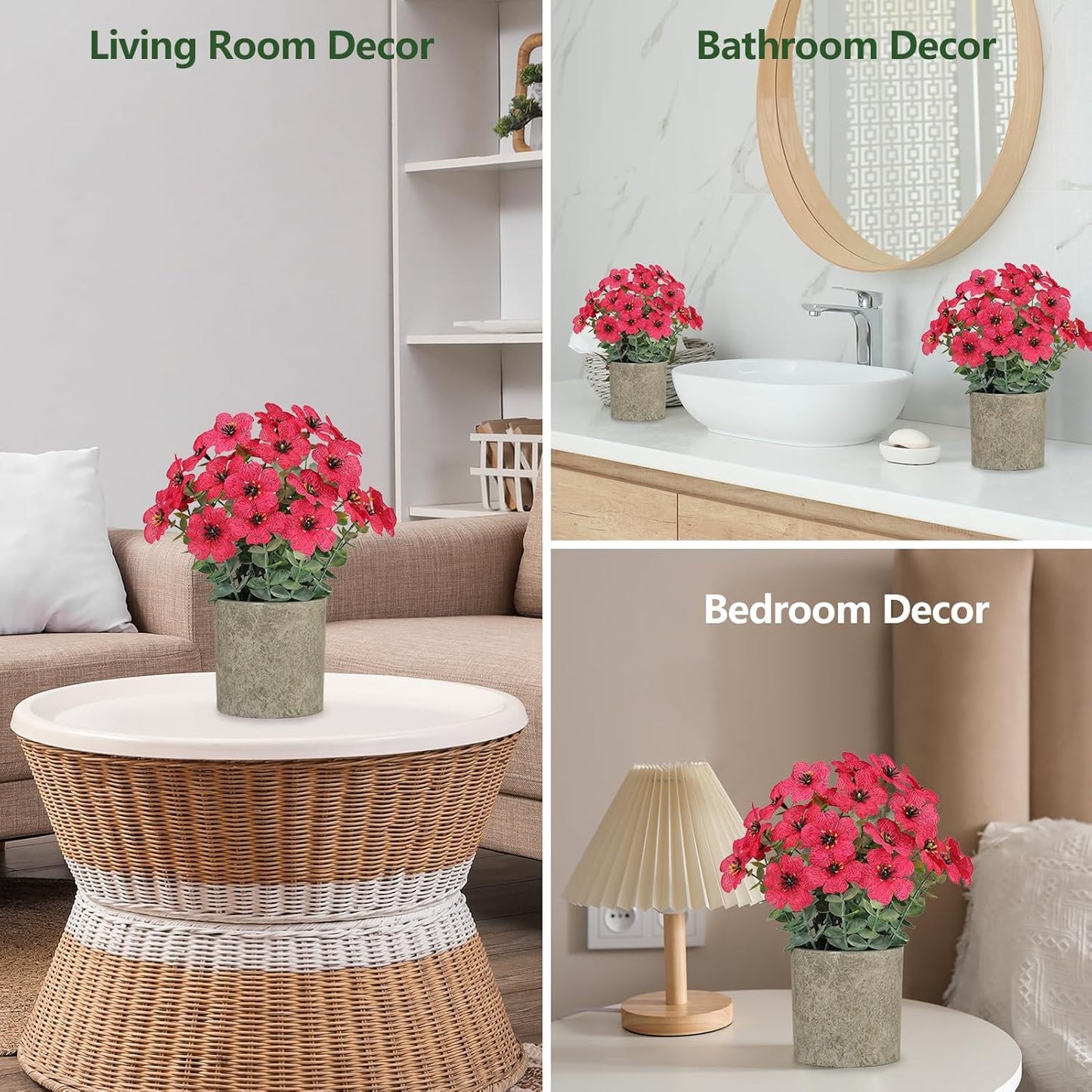 2 Pack Small Fake Plants Potted Artificial Plants Artificial Flowers Potted | Faux Flower Daisy with Eucalyptus Leaves for Home Decor Office Room Farmhouse Indoor Table Bathroom Decor
