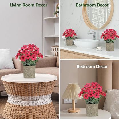 2 Pack Small Fake Plants Potted Artificial Plants Artificial Flowers Potted | Faux Flower Daisy with Eucalyptus Leaves for Home Decor Office Room Farmhouse Indoor Table Bathroom Decor