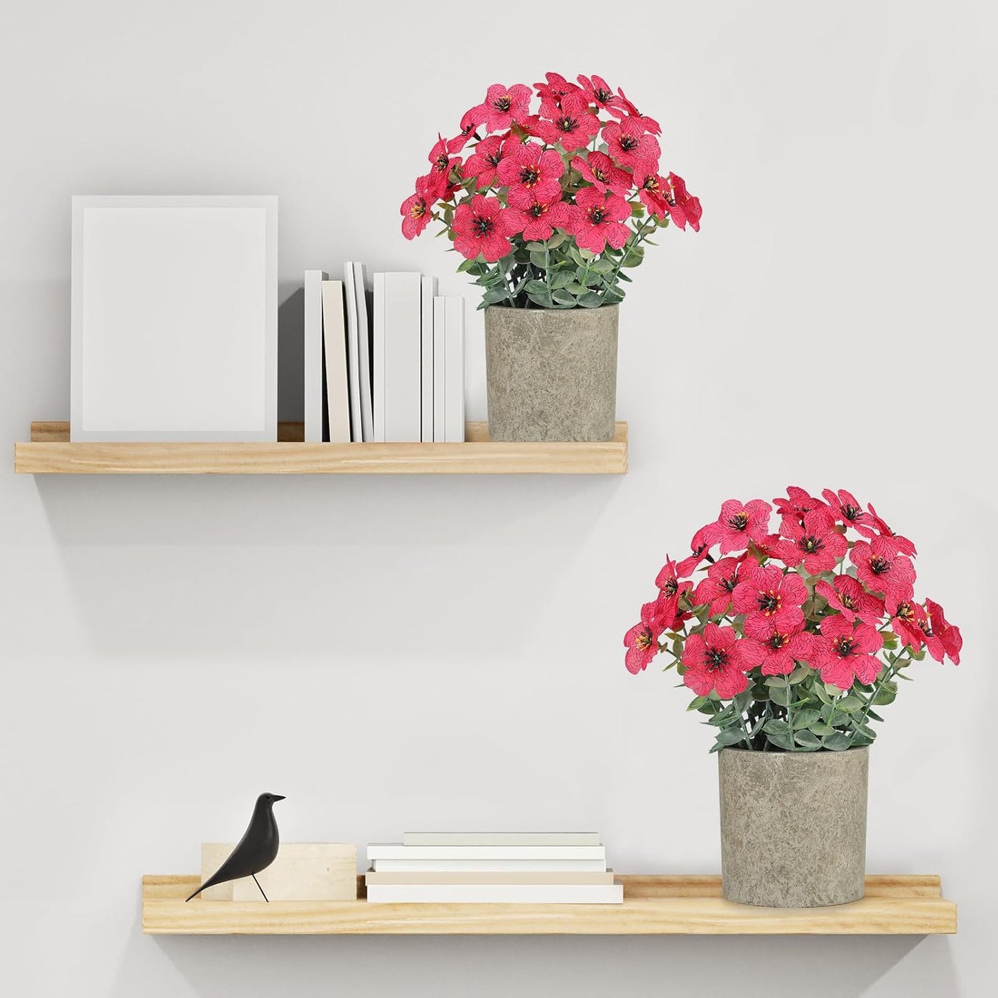 2 Pack Small Fake Plants Potted Artificial Plants Artificial Flowers Potted | Faux Flower Daisy with Eucalyptus Leaves for Home Decor Office Room Farmhouse Indoor Table Bathroom Decor