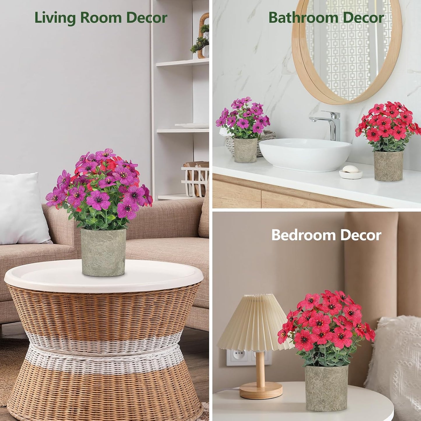 2 Pack Small Fake Plants Potted Artificial Plants Artificial Flowers Potted | Faux Flower Daisy with Eucalyptus Leaves for Home Decor Office Room Farmhouse Indoor Table Bathroom Decor