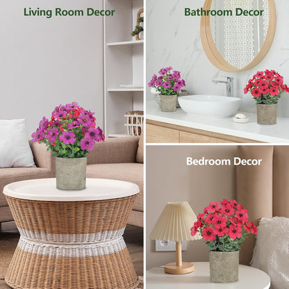 2 Pack Small Fake Plants Potted Artificial Plants Artificial Flowers Potted | Faux Flower Daisy with Eucalyptus Leaves for Home Decor Office Room Farmhouse Indoor Table Bathroom Decor