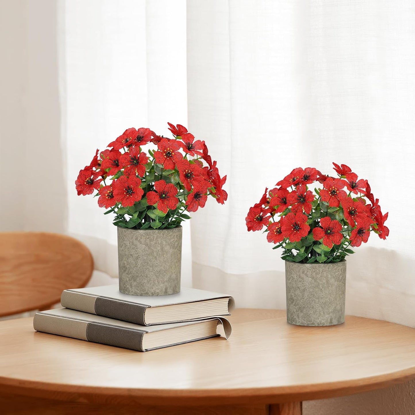 2 Pack Small Fake Plants Potted Artificial Plants Artificial Flowers Potted | Faux Flower Daisy with Eucalyptus Leaves for Home Decor Office Room Farmhouse Indoor Table Bathroom Decor