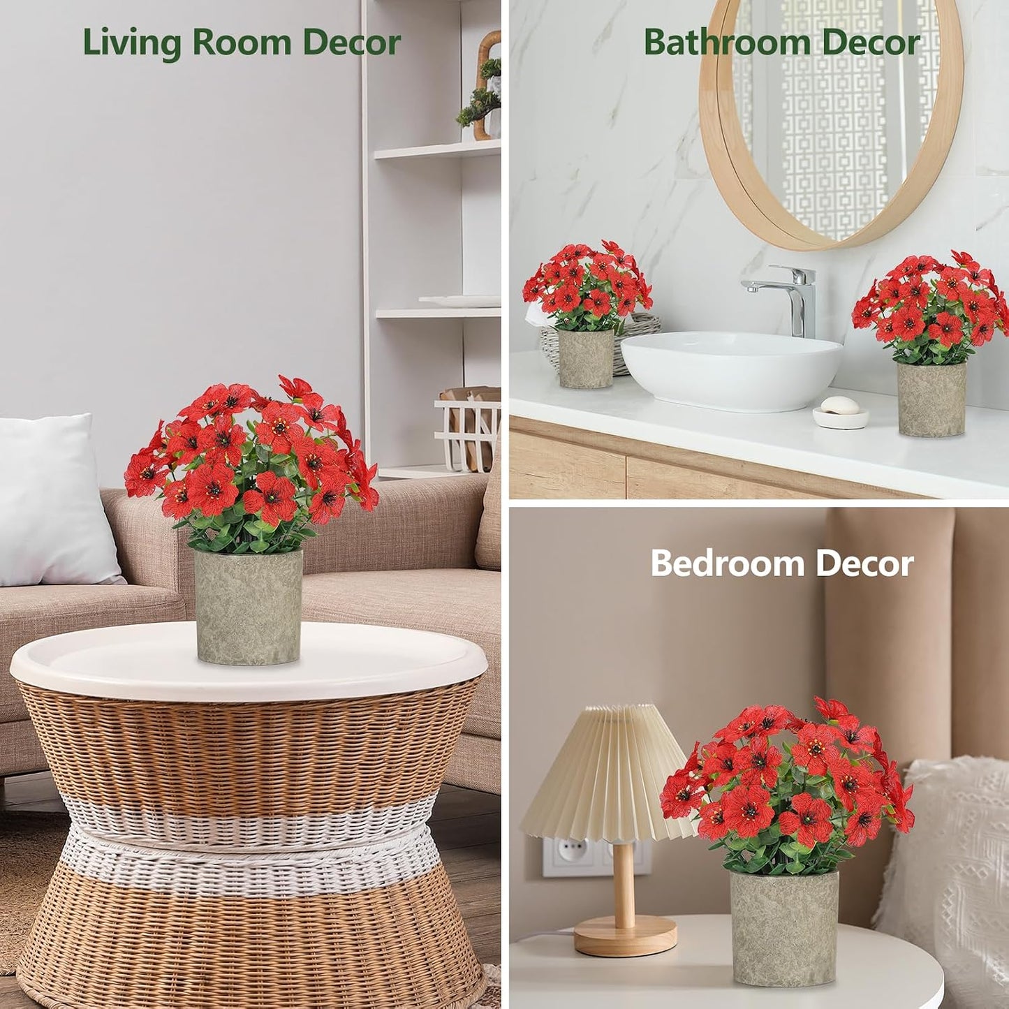 2 Pack Small Fake Plants Potted Artificial Plants Artificial Flowers Potted | Faux Flower Daisy with Eucalyptus Leaves for Home Decor Office Room Farmhouse Indoor Table Bathroom Decor
