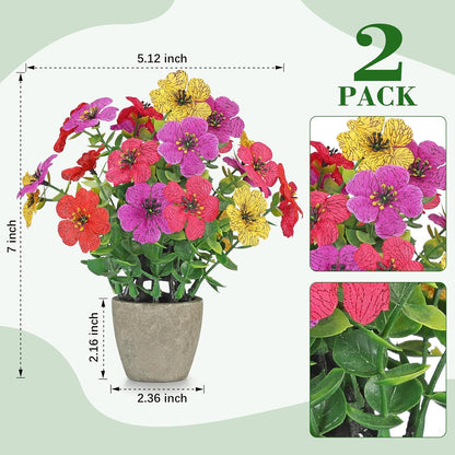 2 Pack Small Fake Plants Potted Artificial Plants Artificial Flowers Potted | Faux Flower Daisy with Eucalyptus Leaves for Home Decor Office Room Farmhouse Indoor Table Bathroom Decor