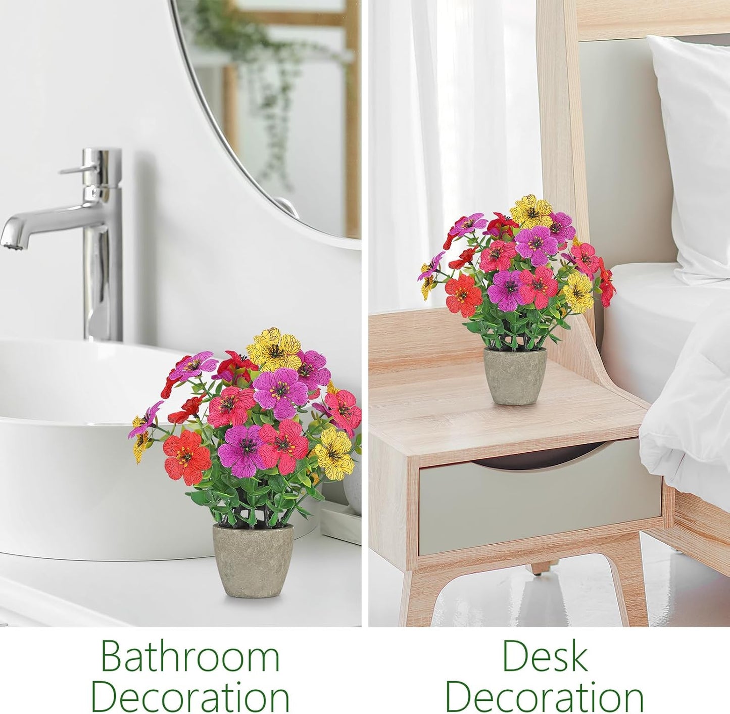 2 Pack Small Fake Plants Potted Artificial Plants Artificial Flowers Potted | Faux Flower Daisy with Eucalyptus Leaves for Home Decor Office Room Farmhouse Indoor Table Bathroom Decor