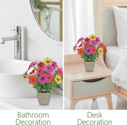 2 Pack Small Fake Plants Potted Artificial Plants Artificial Flowers Potted | Faux Flower Daisy with Eucalyptus Leaves for Home Decor Office Room Farmhouse Indoor Table Bathroom Decor