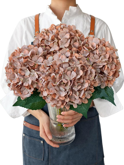 JINWOE Fall Boho Hydrangea Artificial Flowers,4PCS 21" Silk Real Touch Flowers, Faux Flowers Fake Artificial Hydrangeas with Stems for Bouquet Table Centerpieces Halloween