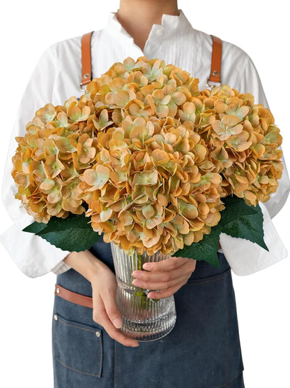 JINWOE Fall Boho Hydrangea Artificial Flowers,4PCS 21" Silk Real Touch Flowers, Faux Flowers Fake Artificial Hydrangeas with Stems for Bouquet Table Centerpieces Halloween