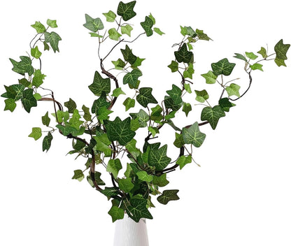 Artificial Rattan Tree Vines with Creeper Leaves Climbing Ivy Branches Grapevines UV Resistant Greenery Garland for Home Garden Landscape wall Hanging Climber Habitat Decor 43” (Green - Pack 4)