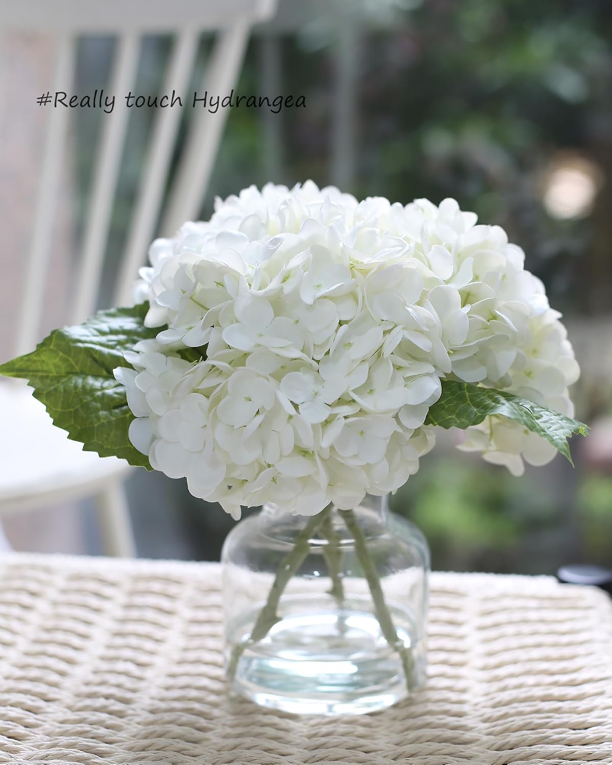 Real Touch Artificial Flowers White Hydrangea in Vase for Home Decoration