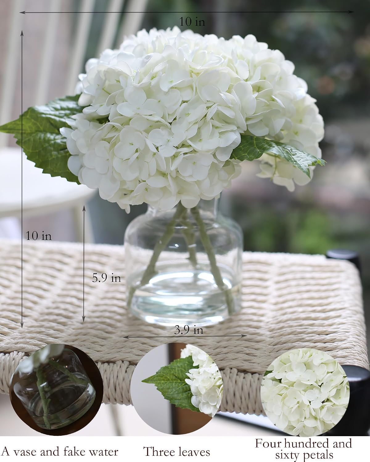 Real Touch Artificial Flowers White Hydrangea in Vase for Home Decoration