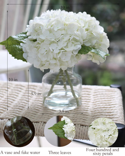 Real Touch Artificial Flowers White Hydrangea in Vase for Home Decoration