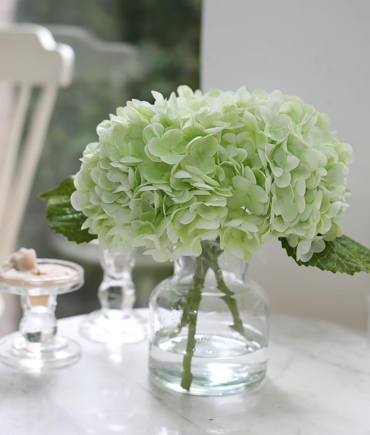 Real Touch Artificial Flowers White Hydrangea in Vase for Home Decoration