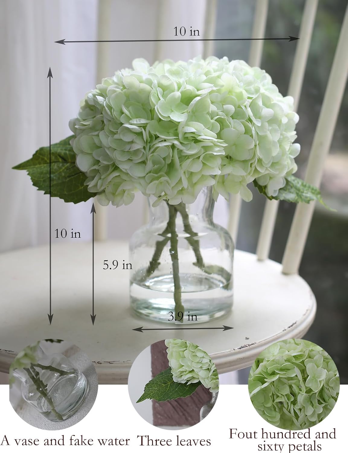 Real Touch Artificial Flowers White Hydrangea in Vase for Home Decoration