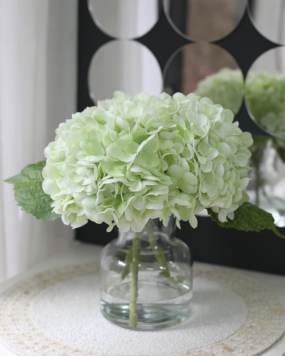 Real Touch Artificial Flowers White Hydrangea in Vase for Home Decoration