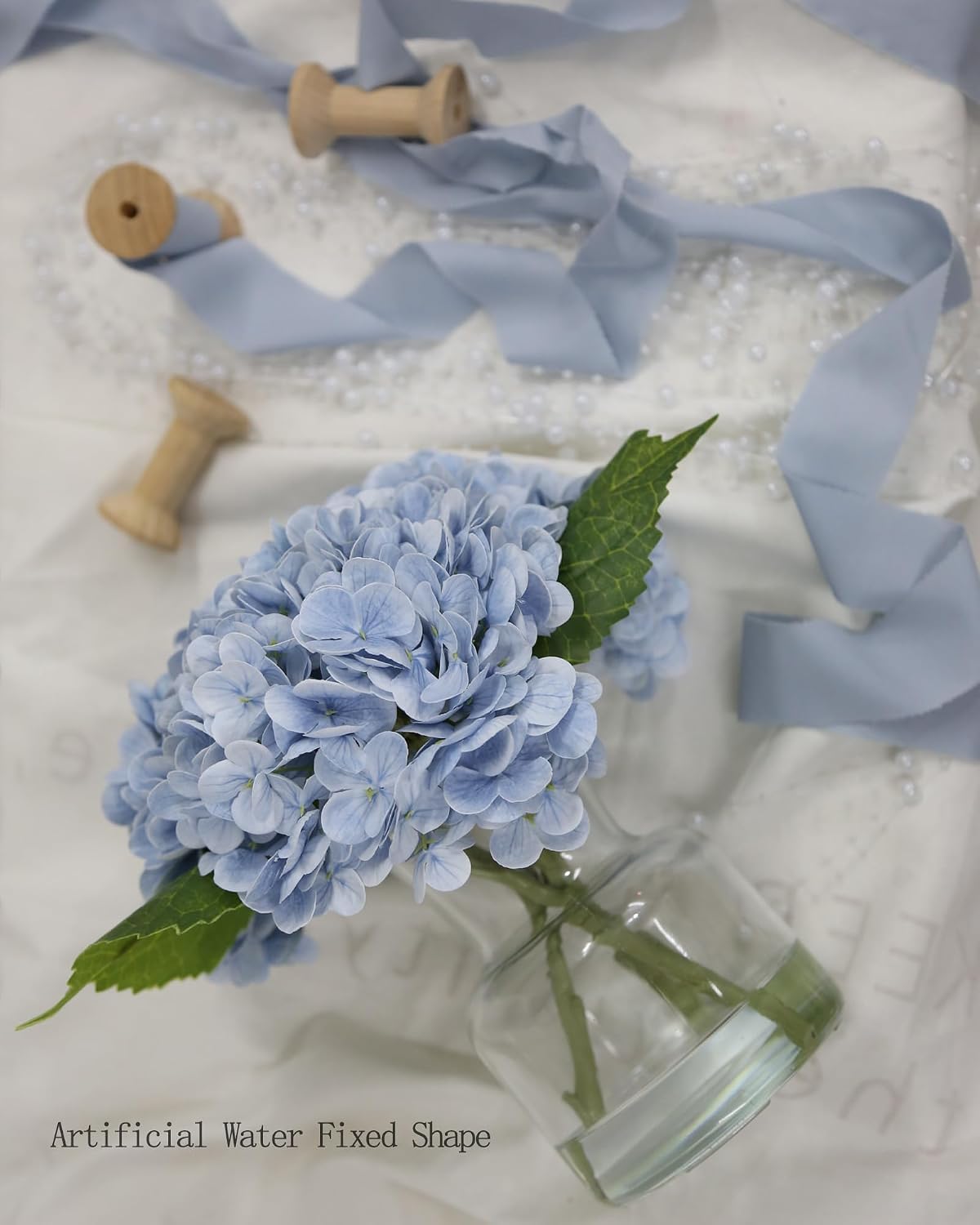 Real Touch Artificial Flowers White Hydrangea in Vase for Home Decoration