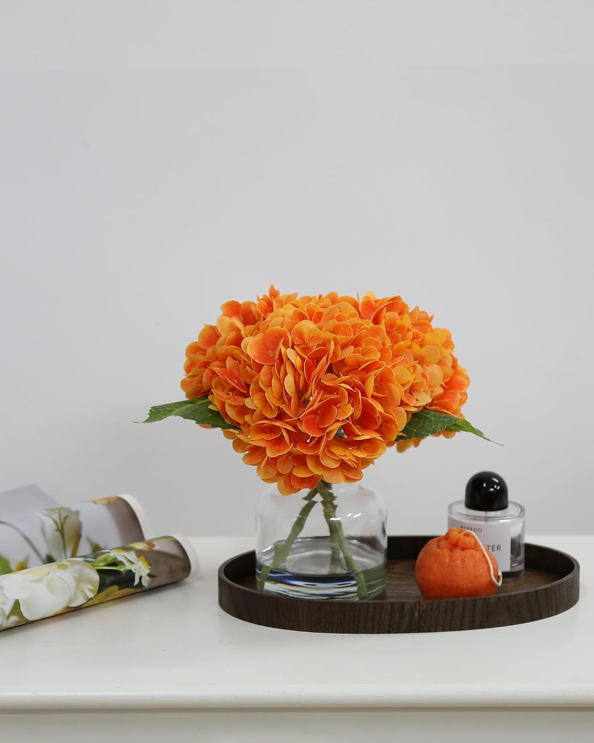 Real Touch Artificial Flowers White Hydrangea in Vase for Home Decoration