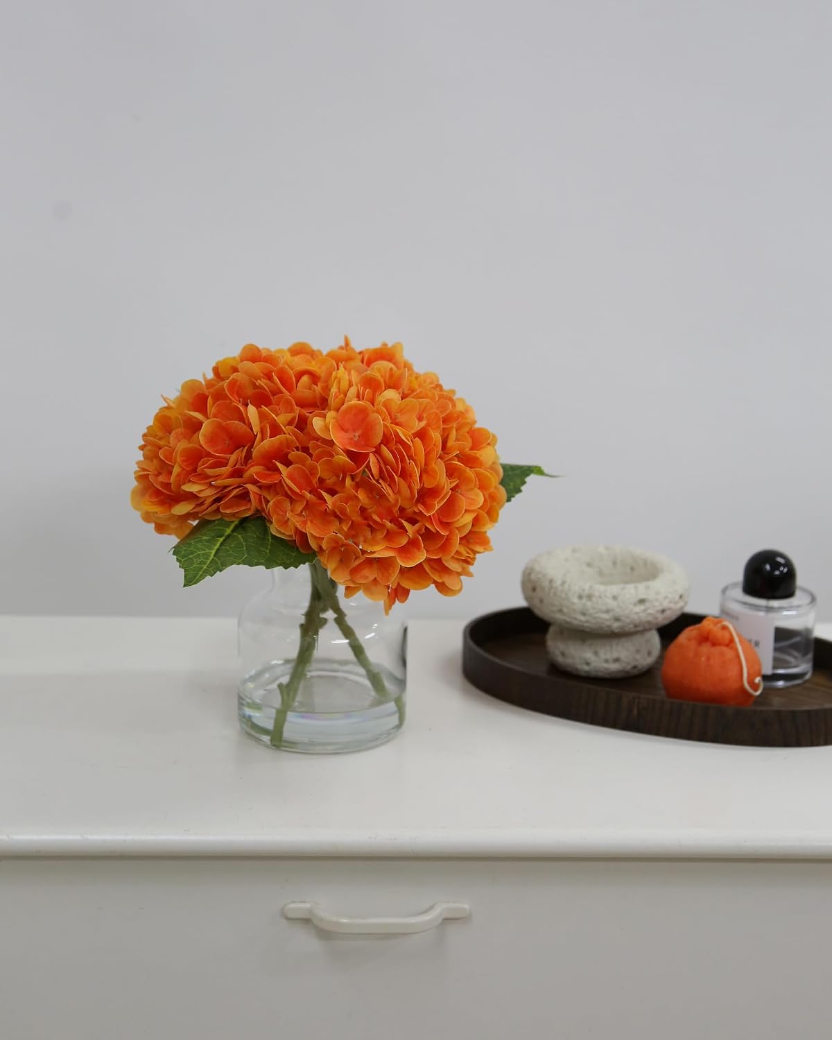 Real Touch Artificial Flowers White Hydrangea in Vase for Home Decoration