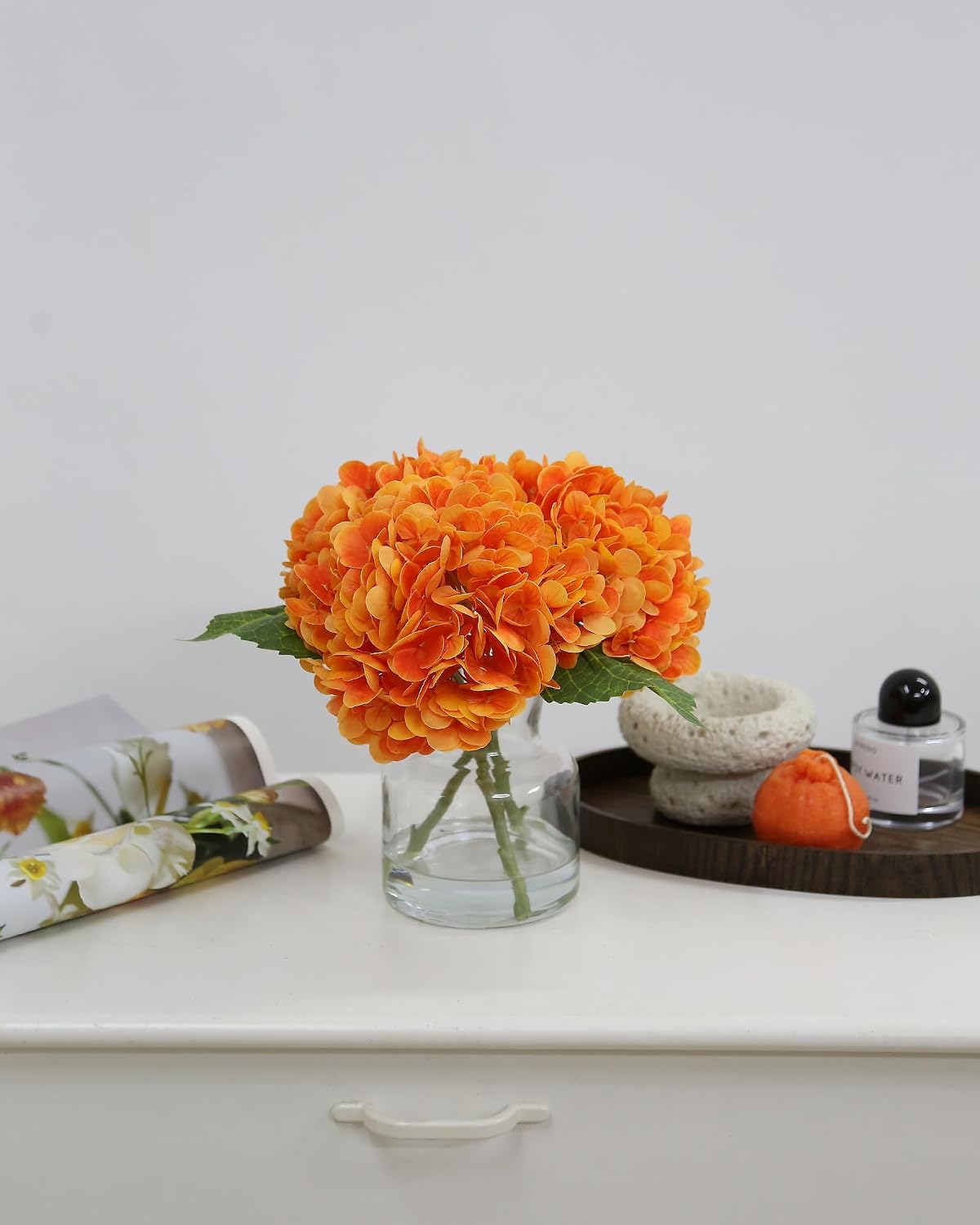 Real Touch Artificial Flowers White Hydrangea in Vase for Home Decoration