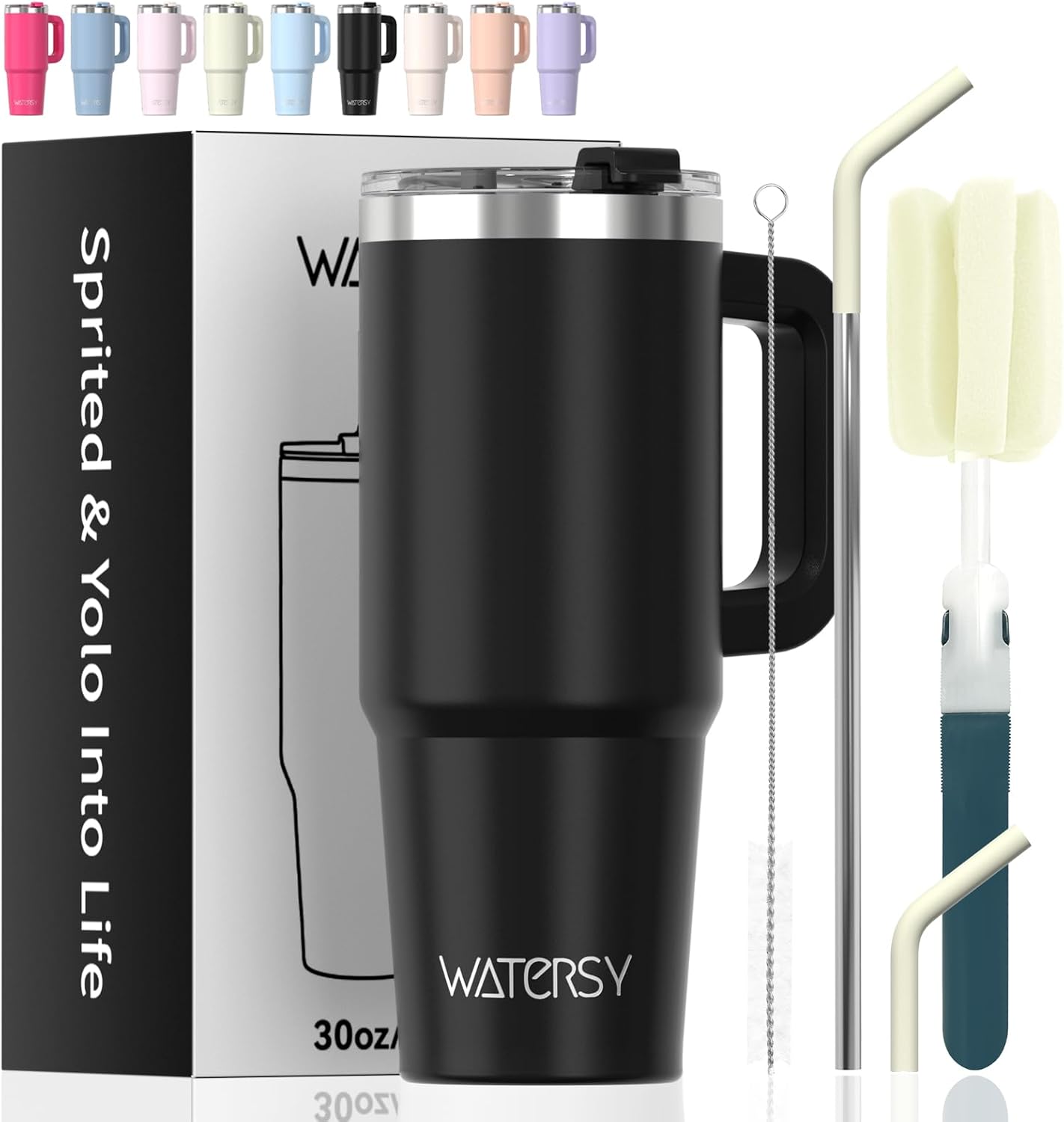 40 oz Shiny Tumbler with Handle and Straw,Stainless Steel Tumbler with Lid and Straw,Insulated Travel Mug(Cold for 34 Hours),Water Bottle for Iced Tea,Coffee (Yellow)