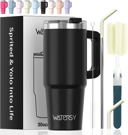 40 oz Shiny Tumbler with Handle and Straw,Stainless Steel Tumbler with Lid and Straw,Insulated Travel Mug(Cold for 34 Hours),Water Bottle for Iced Tea,Coffee (Yellow)