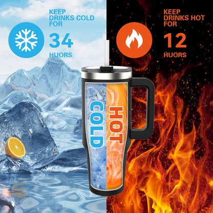 40 oz Shiny Tumbler with Handle and Straw,Stainless Steel Tumbler with Lid and Straw,Insulated Travel Mug(Cold for 34 Hours),Water Bottle for Iced Tea,Coffee (Yellow)